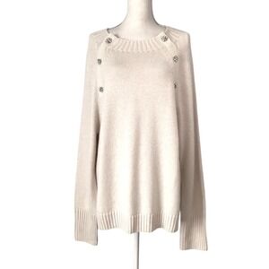 J. Crew Cream Button Embellished Knit Holiday Sparkle Sweater Pullover Size L‎